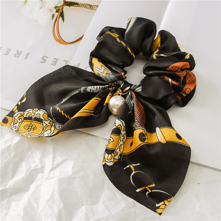 Pearl Pendant Large Intestine Scrunchies Hair Knot Knotted Big Bow Hair Rope