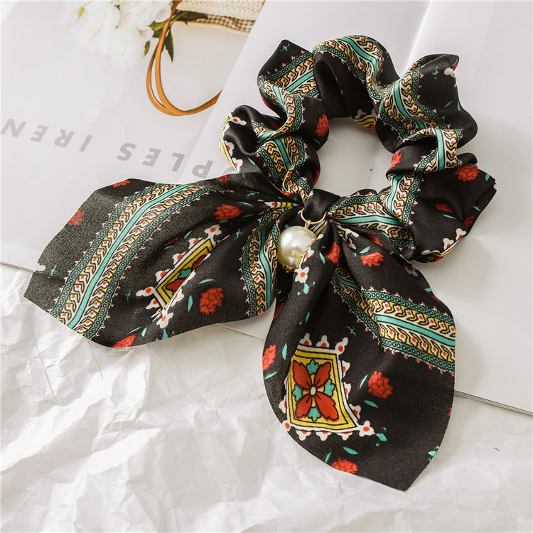 Pearl Pendant Large Intestine Scrunchies Hair Knot Knotted Big Bow Hair Rope