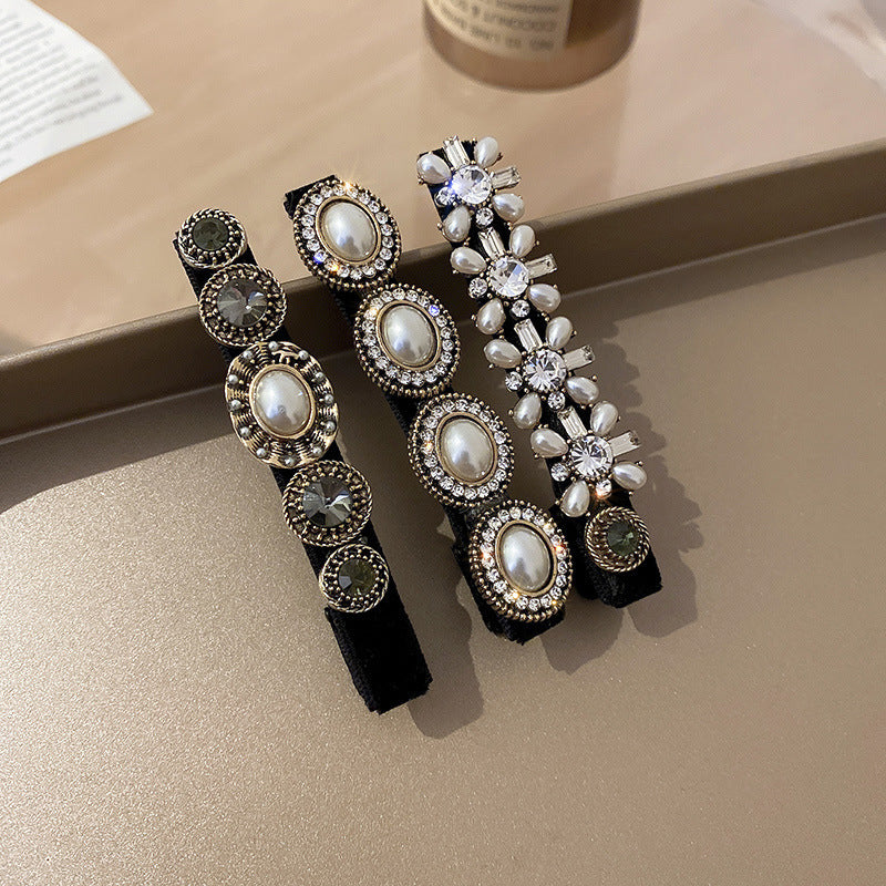 Retro Baroque Rhinestone Pearl Barrettes Female Word Clip Side Clip